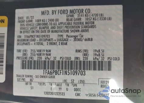 2022 Ford Mustang Gt Premium Fastback from USA, damaged, VIN 1FA6P8CF1N5109703